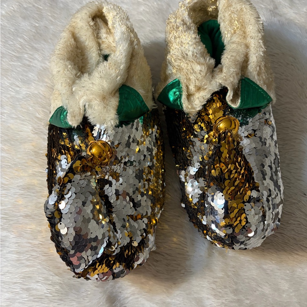 Sequin Elf Shoes slippers - Gold and Green